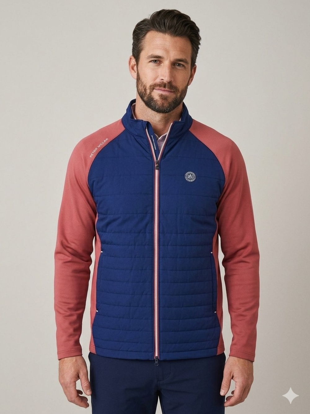 Peter Millar Mens Hyperlight Merge Hybrid Jacket Navy Pink Full Zip Golf Medium
